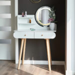 Masa de toaleta si machiaj Siena, iluminare LED, alba, cu 2 sertare, oglinda, 80x40x120 cm