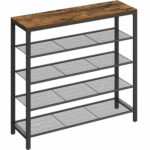 VASAGLE Cipőtartó, 4 hálós polccal, acél vázzal, ipari, 30x100x92cm, rusztikus barna és fekete