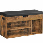 VASAGLE Cipős szekrény paddal, párnázott, 3 rekeszes, teherbírás 150 kg, 30x80x44cm, vintage, sötétbarna