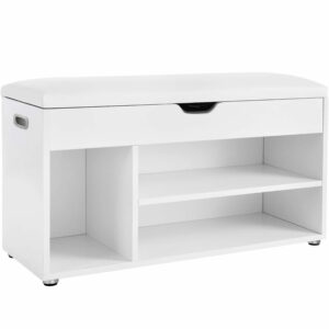 VASAGLE Cipős szekrény paddal, párnázott, 3 rekeszes, teherbírás 150 kg, 30x80x44cm, modern, fehér