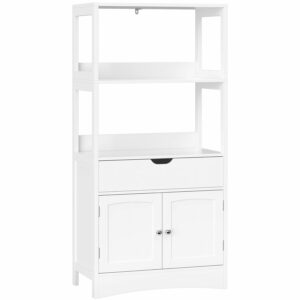 VASAGLE Dulap de depozitare pentru baie cu sertar, 2 usi, 2 rafturi, 60x32x122cm, alb
