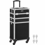 SONGMICS Valiza pentru cosmetice cu roti, profesionala, inchidere cu cheie, 24x34x70cm, negru