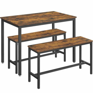 (DL) VASAGLE Masa de bar cu 2 banci, design industrial, 110x70x75 cm, maro rustic