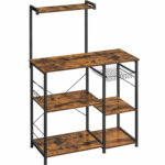 VASAGLE Konyhai polc, mikrohullámú sütő állvány, drótkosár, 6 akasztó S, 39x90x132cm, rusztikus barna