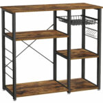 (DL) VASAGLE Raft de bucatarie, suport pentru cuptorul cu microunde, cos de sarma, 6 carlige S, 90x40x84cm, maro rustic