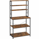 VASAGLE Konyhai polc mikrohullámú sütő hellyel, 6 polc, acél, ipari, 40x80x167cm, retro barna és fekete