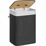 SONGMICS Bambusz szennyeskosár, összecsukható, kivehető mosható béléssel, 72L, 40x30x60cm, fekete