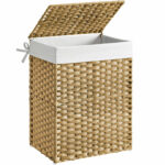 SONGMICS Cos de rufe stil ratan, cu captuseala detasabila lavabila, 90 litri, 46x33x60 cm, natural