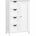 VASAGLE Fürdőszobai padlós tárolószekrény, fa, 4 fiókos, 1 ajtós, állítható polcok, 30x55x82 cm, fehér