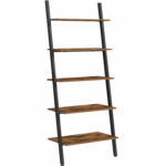 (DL) VASAGLE Raft tip scara, 5 niveluri, din otel, sprijinit de perete, 64x34x186cm, industrial, maro rustic si negru