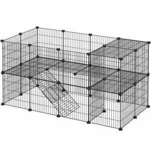 SONGMICS Fém kifutó rágcsálóknak vagy egyéb kisállatoknak, 2 szintes, moduláris, 143x73x71cm, fekete