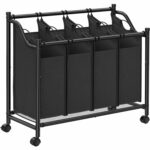 (DL) SONGMICS Cos de rufe cu 4 saci detasabili, structura metalica pe roti, 4x35L, 87x38x81cm, negru