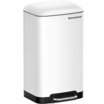 SONGMICS Acél hulladékgyűjtő pedállal, 30 literes, belső vödörrel és fedéllel, soft close, 34x61x32cm, fehér