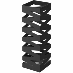 SONGMICS Fém esernyőtartó, akasztókkal és csepptálcával, 15x15x49cm, fekete