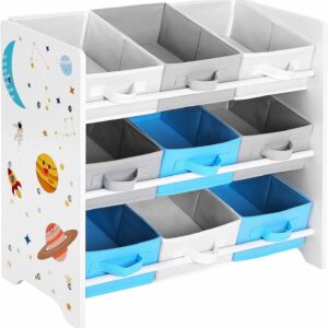 SONGMICS Raft de depozitare jucarii, 9 cutii detasabile din tesatura, 62x29x60cm, alb