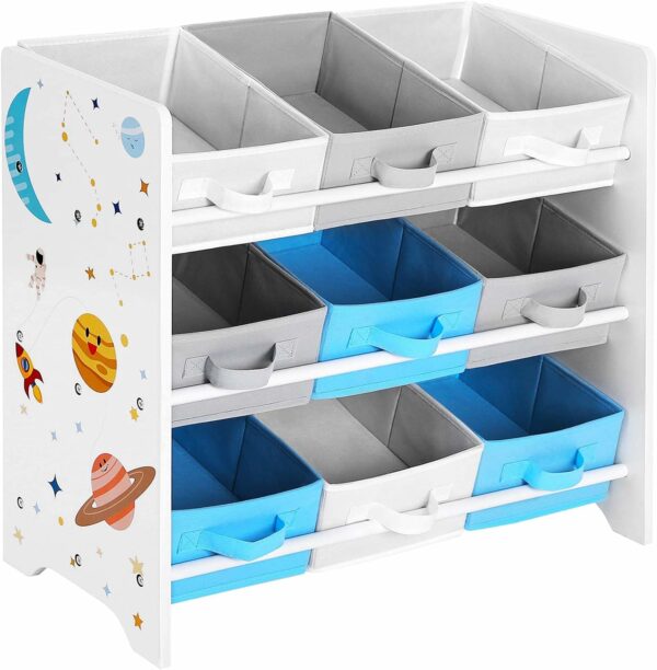 SONGMICS Raft de depozitare jucarii, 9 cutii detasabile din tesatura, 62x29x60cm, alb