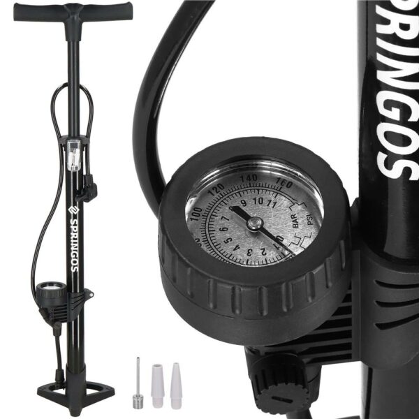 Kerékpárpumpa nyomásmérővel, golyók és felfújható tárgyak felfújásához szükséges tartozékok, 160PSI, alumínium, 60cm - Image 2