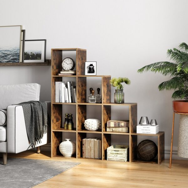 VASAGLE Biblioteca cu 10 compartimente, unitate de depozitare pentru decoratiuni, din lemn, 29x129x129cm, maro rustic - Image 10