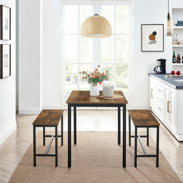 (DL) VASAGLE Masa de bar cu 2 banci, design industrial, 110x70x75 cm, maro rustic - Image 10