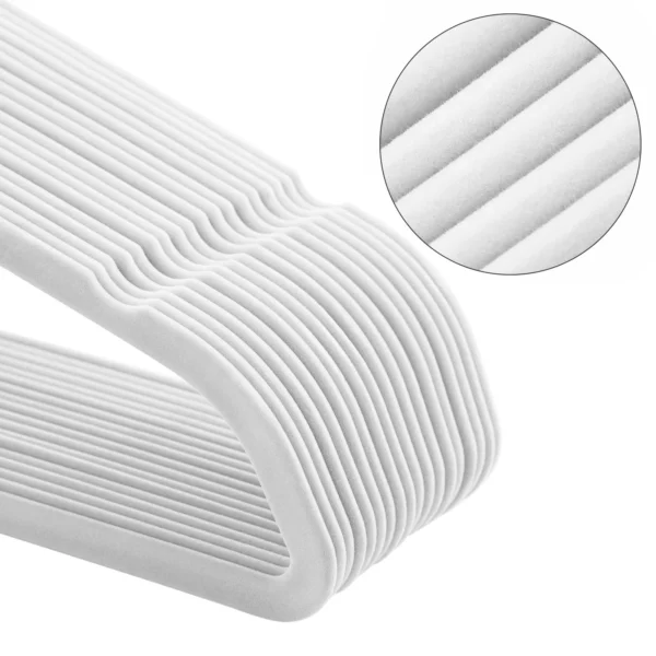 SONGMICS Set de 50 de umerase pentru haine, anti-alunecare cu catifea, bara de cravata si carlig pivotant, 43,5 cm, alb - Image 12