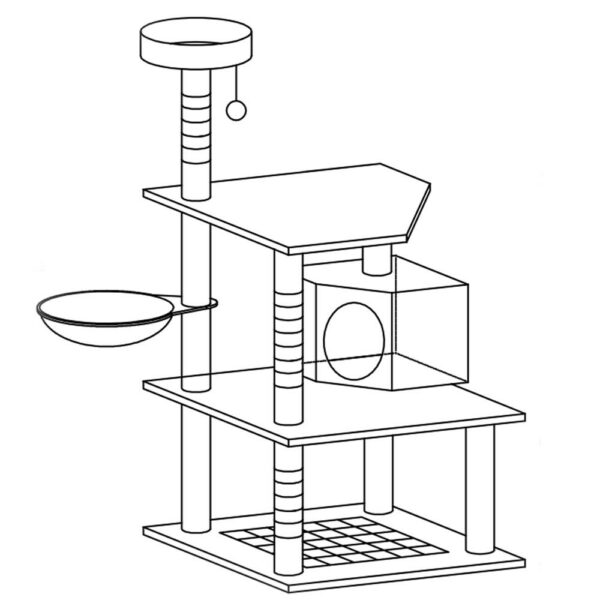 Játszókészlet macskáknak, kaparóhellyel, bújóhellyel, fekvéssel, labda, 124 cm, szürke - Image 13
