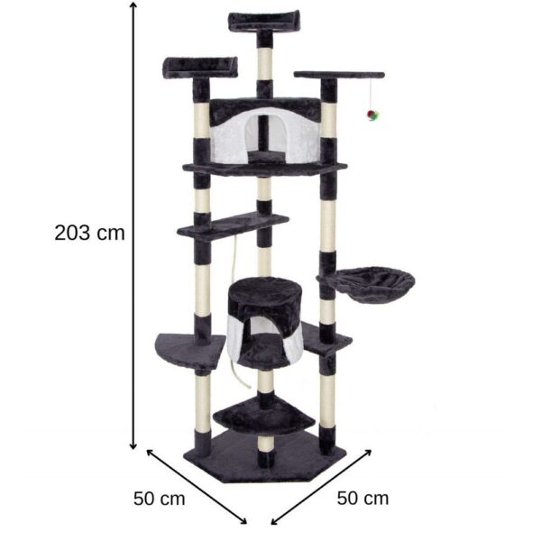 Macskajátszó szett, vakaróhellyel, bújóhellyel, fekvéssel, labda, madzag, 203cm, sötétszürke - Image 14