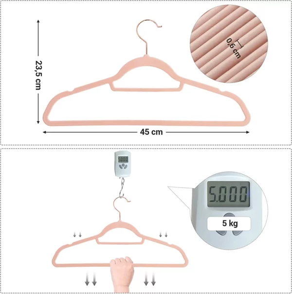 SONGMICS Set de 50 de umerase pentru haine, anti-alunecare cu catifea, bara de cravata si carlig pivotant, 43,5 cm, roz - Image 13