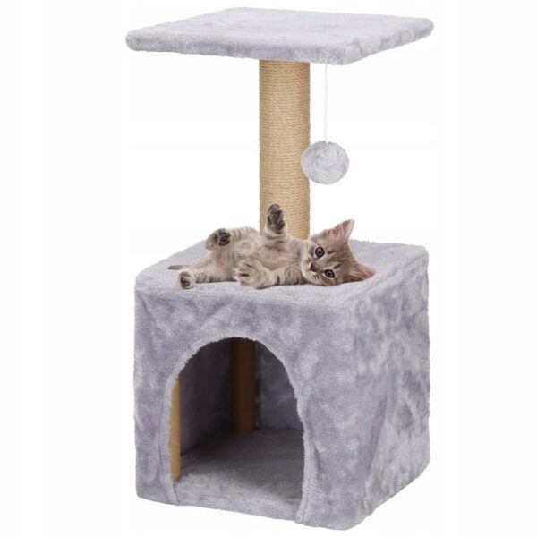 Ansamblu de joaca pentru pisici, cu loc pentru zgariat, ascuns, platforma, 62cm, gri - Image 16