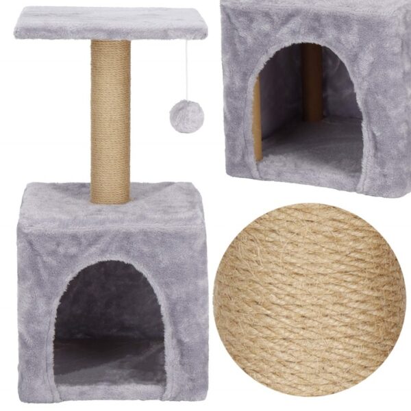 Ansamblu de joaca pentru pisici, cu loc pentru zgariat, ascuns, platforma, 62cm, gri - Image 18
