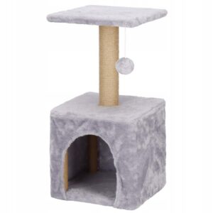 Ansamblu de joaca pentru pisici, cu loc pentru zgariat, ascuns, platforma, 62cm, gri