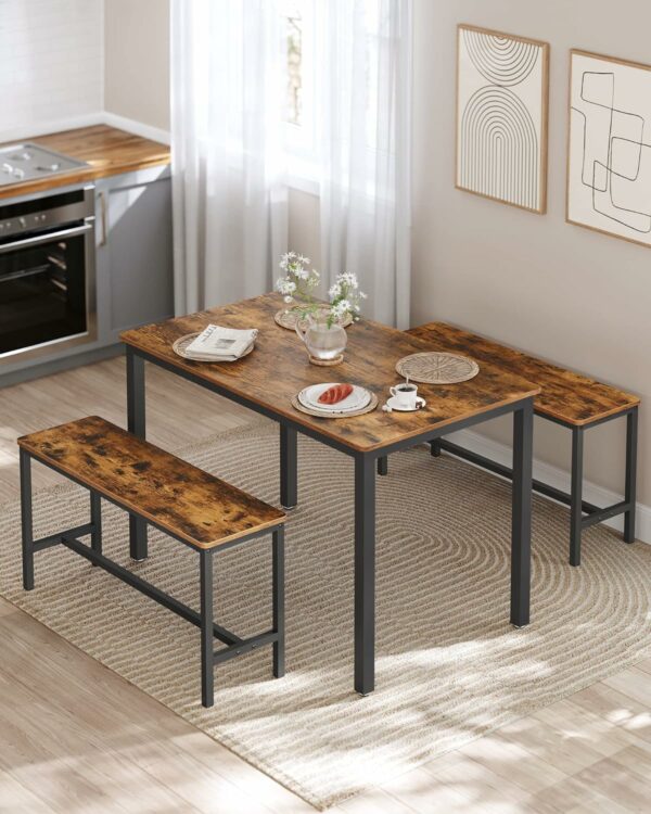 (DL) VASAGLE Masa de bar cu 2 banci, design industrial, 110x70x75 cm, maro rustic - Image 2