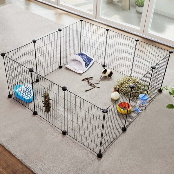 SONGMICS Tarc metalic pentru rozatoare sau alte animale mici, instalare modulara, 143x73x46cm, negru - Image 2