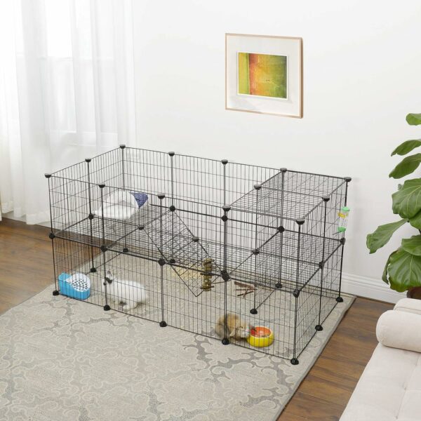 SONGMICS Fém kifutó rágcsálóknak vagy egyéb kisállatoknak, 2 szintes, moduláris, 143x73x71cm, fekete - Image 2