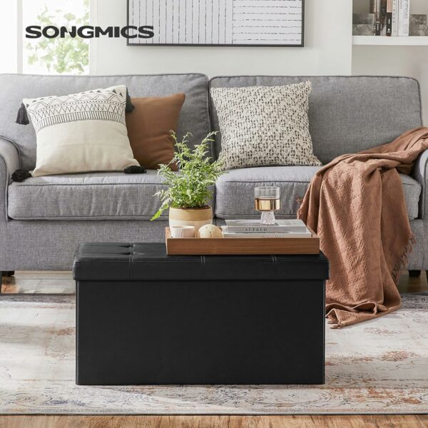 SONGMICS Taburet pliabil cu sezut moale, spatiu de depozitare 80litri, maxim 300kg, 76x38x38cm, negru - Image 2