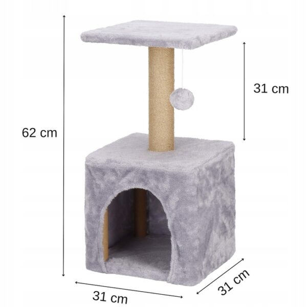 Ansamblu de joaca pentru pisici, cu loc pentru zgariat, ascuns, platforma, 62cm, gri - Image 19