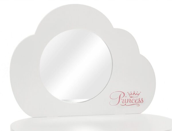 Set Masa de toaleta pentru copii Princess, alba, cu oglinda si taburet, 55x30x111cm - Image 4