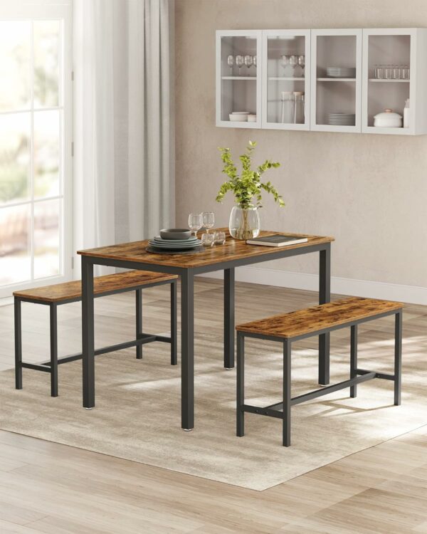 (DL) VASAGLE Masa de bar cu 2 banci, design industrial, 110x70x75 cm, maro rustic - Image 3