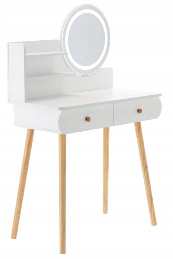 Masa de toaleta si machiaj Siena, iluminare LED, alba, cu 2 sertare, oglinda, 80x40x120 cm - Image 3