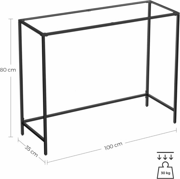 VASAGLE Masa de intrare, blat din sticla securizata, cadru din metal, pentru sufragerie, 100x35x80cm, negru - Image 3