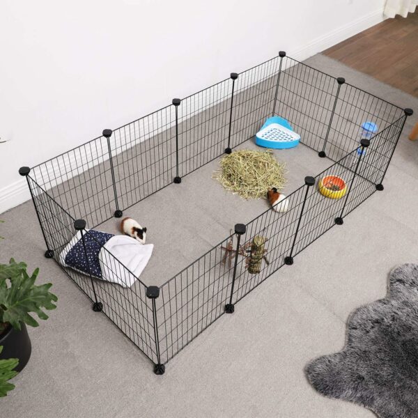 SONGMICS Tarc metalic pentru rozatoare sau alte animale mici, instalare modulara, 143x73x46cm, negru - Image 3