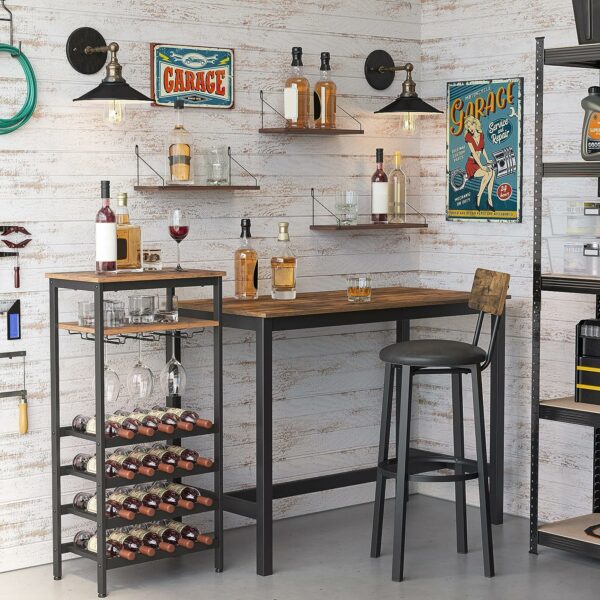 VASAGLE Raft pentru vinuri, capacitate 20 de sticle, cu suport pentru pahare, stil industrial, 50x32x100cm, maro rustic si negru - Image 3