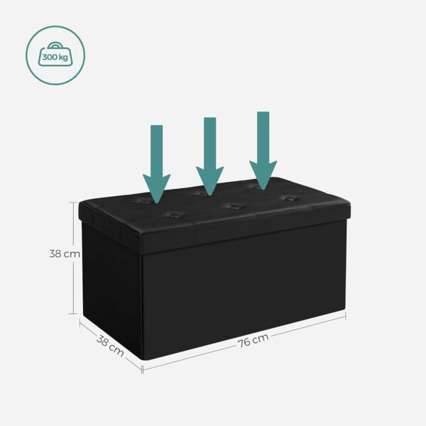 SONGMICS Taburet pliabil cu sezut moale, spatiu de depozitare 80litri, maxim 300kg, 76x38x38cm, negru - Image 3