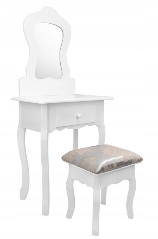 Set Masa de toaleta pentru copii Vintage, alb, cu oglinda si taburet, 50x30x110 cm - Image 6