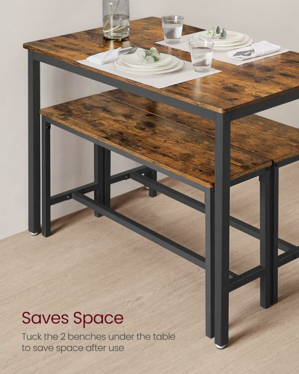 (DL) VASAGLE Masa de bar cu 2 banci, design industrial, 110x70x75 cm, maro rustic - Image 4