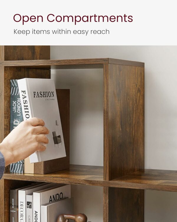 VASAGLE Biblioteca cu 10 compartimente, unitate de depozitare pentru decoratiuni, din lemn, 29x129x129cm, maro rustic - Image 4