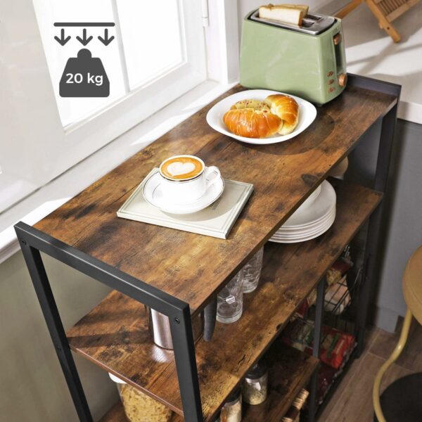 (DL) VASAGLE Raft de bucatarie, suport pentru cuptorul cu microunde, 2 cosuri de sarma, 6 carlige S, 35x80x95cm, maro rustic - Image 4