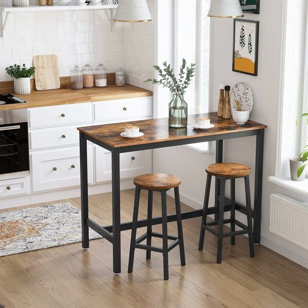 VASAGLE Set 2 scaune bar inalte, sezut rotund, cadru din otel, inaltime 65 cm, stil industrial, maro rustic si negru - Image 4