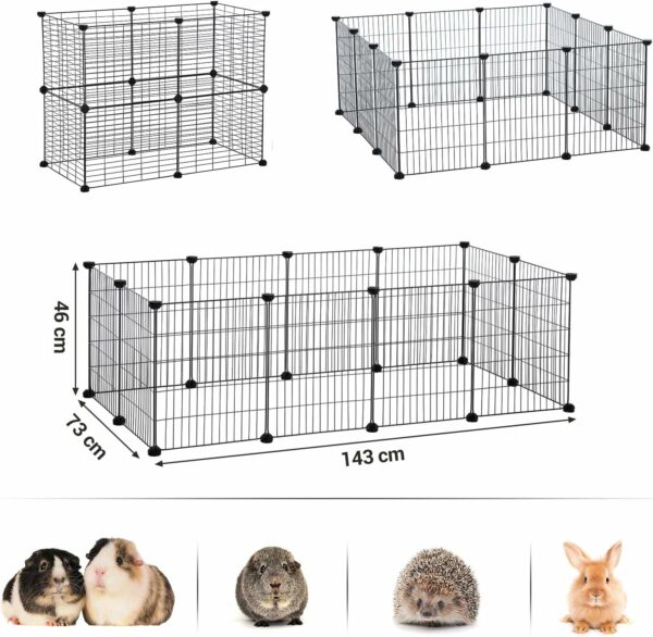 SONGMICS Tarc metalic pentru rozatoare sau alte animale mici, instalare modulara, 143x73x46cm, negru - Image 4