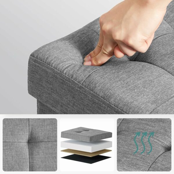 SONGMICS Taburet pliabil cu sezut moale, spatiu de depozitare, maxim 300kg, 38x38x40cm, gri deschis - Image 4