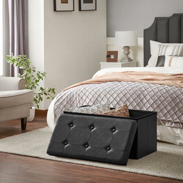 SONGMICS Taburet pliabil cu sezut moale, spatiu de depozitare 80litri, maxim 300kg, 76x38x38cm, negru - Image 4